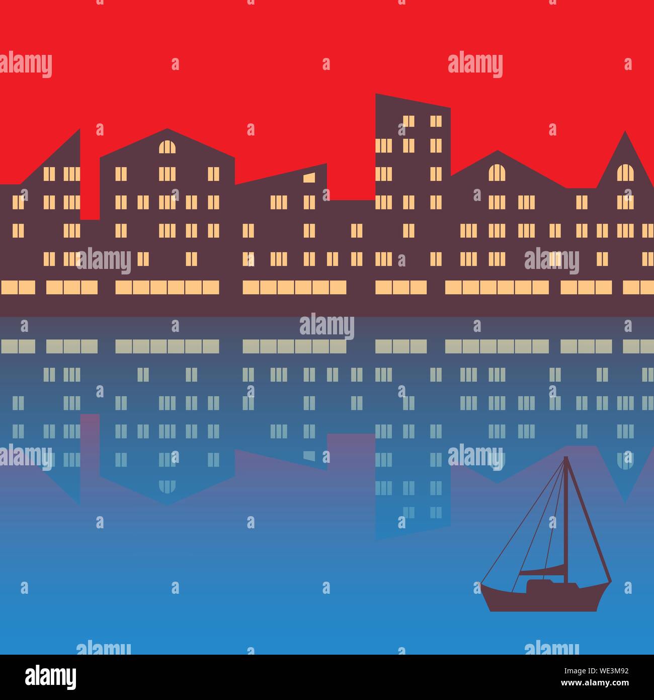 Abbildung der Stadt mit abendlichen Beleuchtung. Zusammenfassung Hintergrund. Vector EPS 10. Stock Vektor