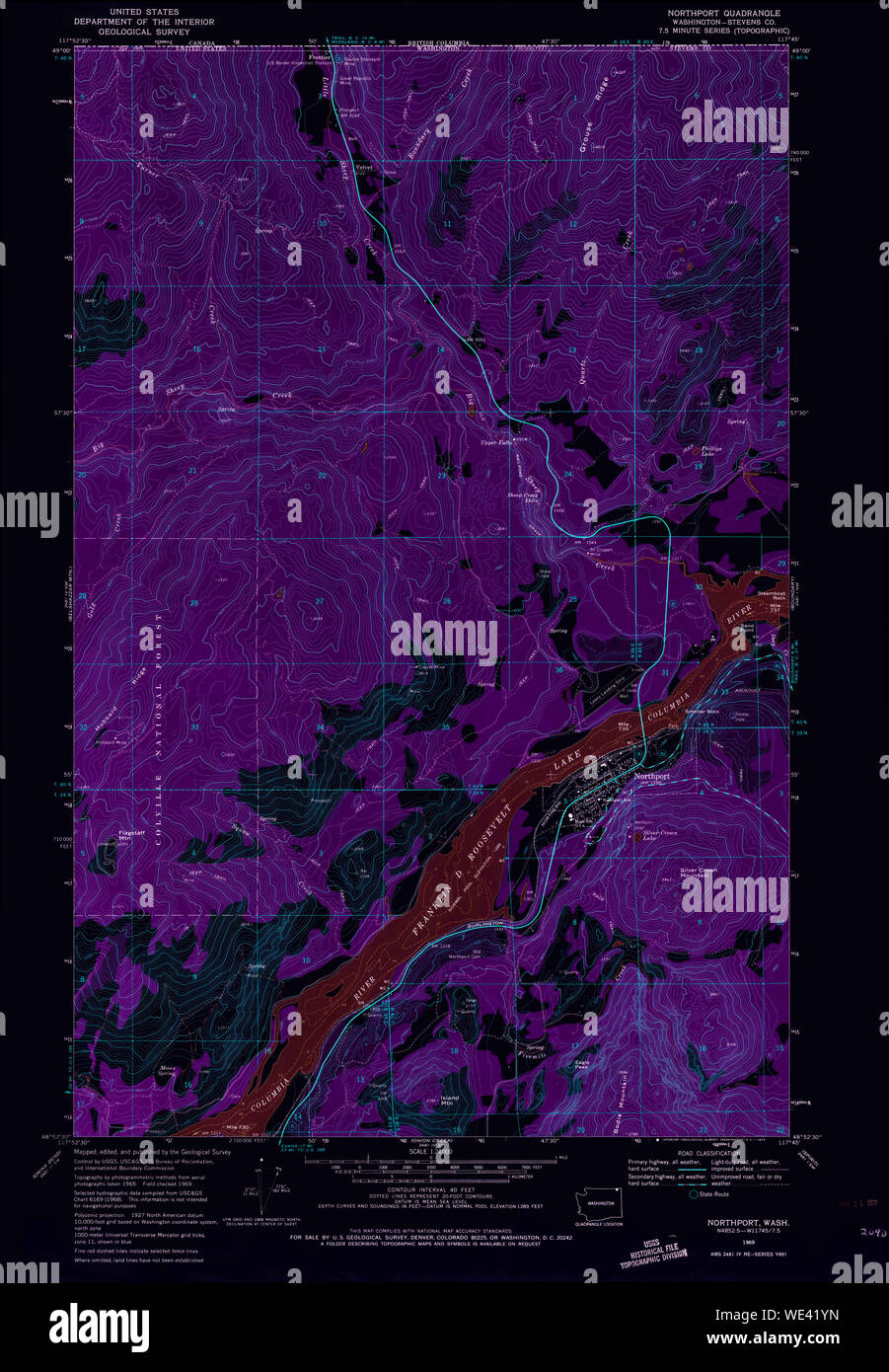 USGS Topo Karte Staat Washington WA Northport 242873 1969 24000 invertiert Wiederherstellung Stockfoto