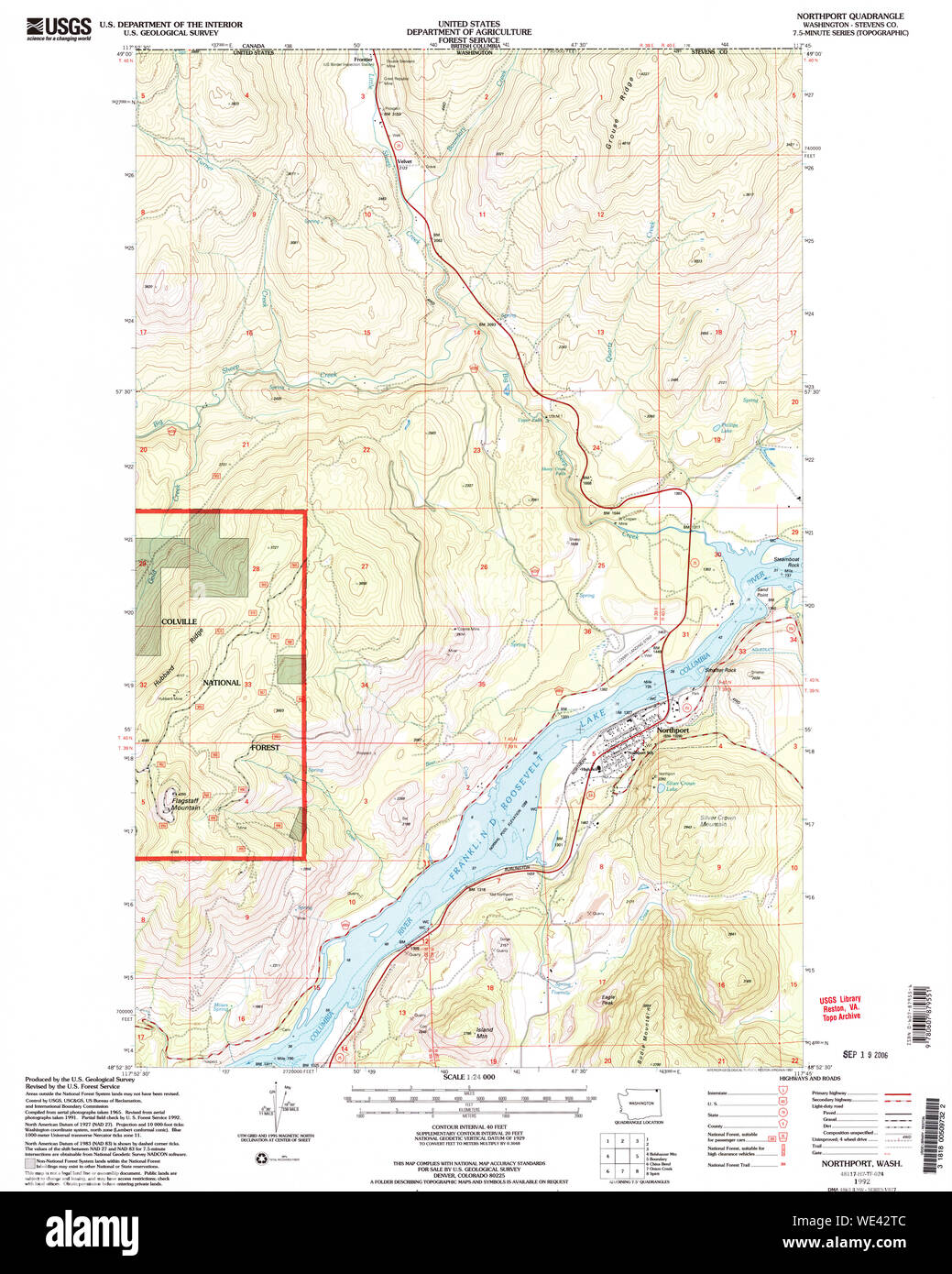 USGS Topo Karte Staat Washington WA Northport 242876 1992 24000 Wiederherstellung Stockfoto