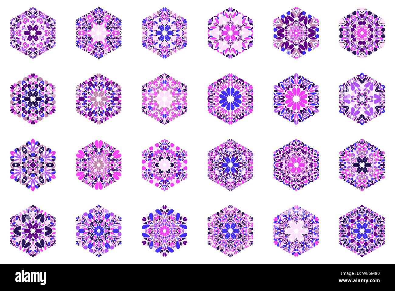 Blume hexagon Symbolvorlage setzen - Dekorative abstrakten geometrischen Vektor Elemente aus geschwungenen Formen Stock Vektor