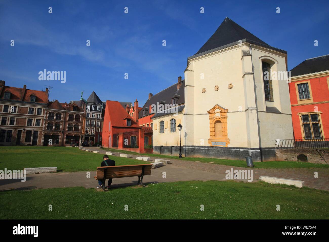 Frankreich, Nord, Lille, Rasen von der Belgischen Menschen Avenue in Lille und das Hospiz Comtesse Museum Stockfoto