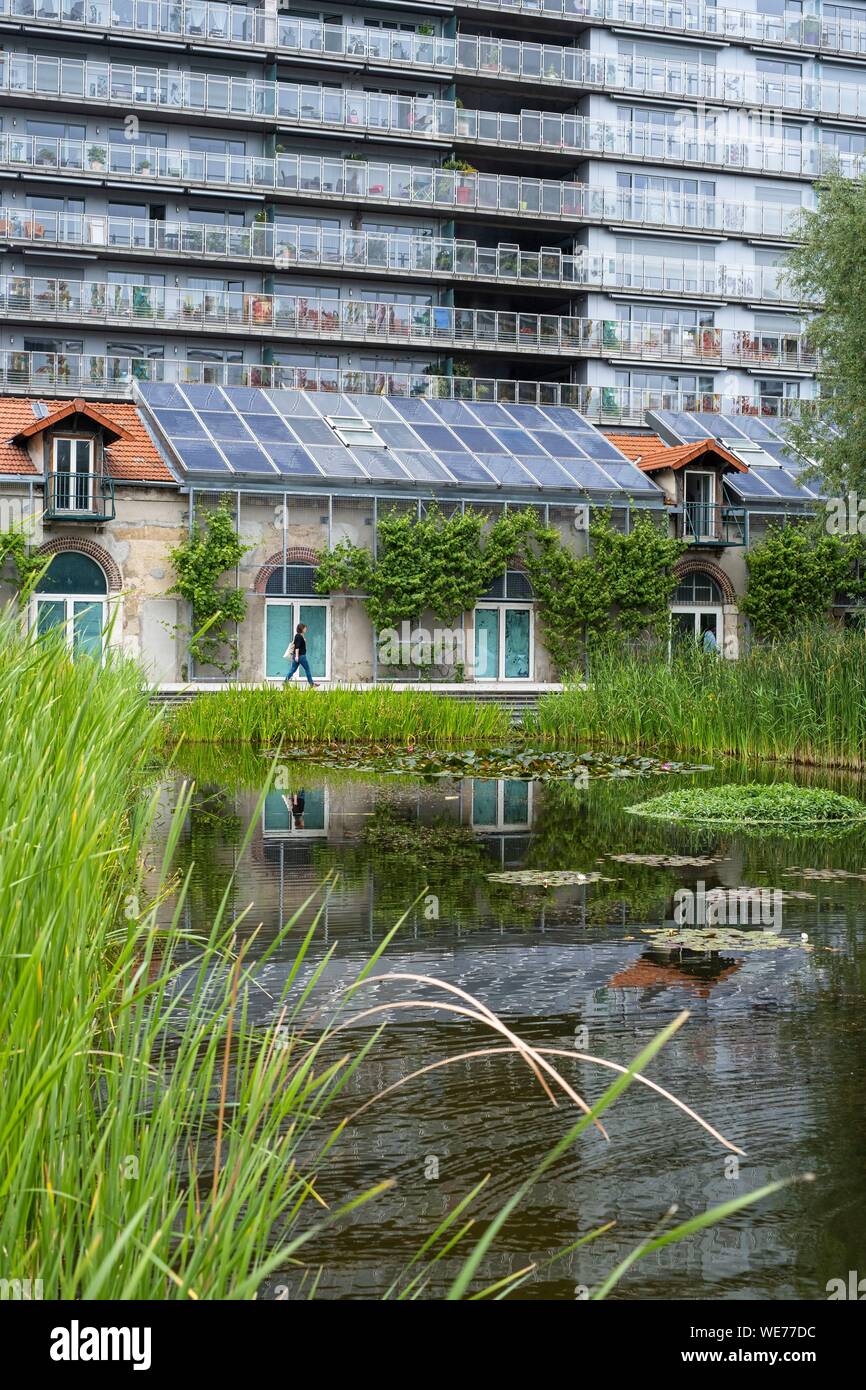 Frankreich, Paris, entlang der GR® Paris 2024, metropolitan Weitwanderweg in Unterstützung von Paris Angebot für die Olympischen Spiele 2024, Viertel Batignolles, Clichy-Batignolles - Martin-Luther-King Park erstellt Stockfoto