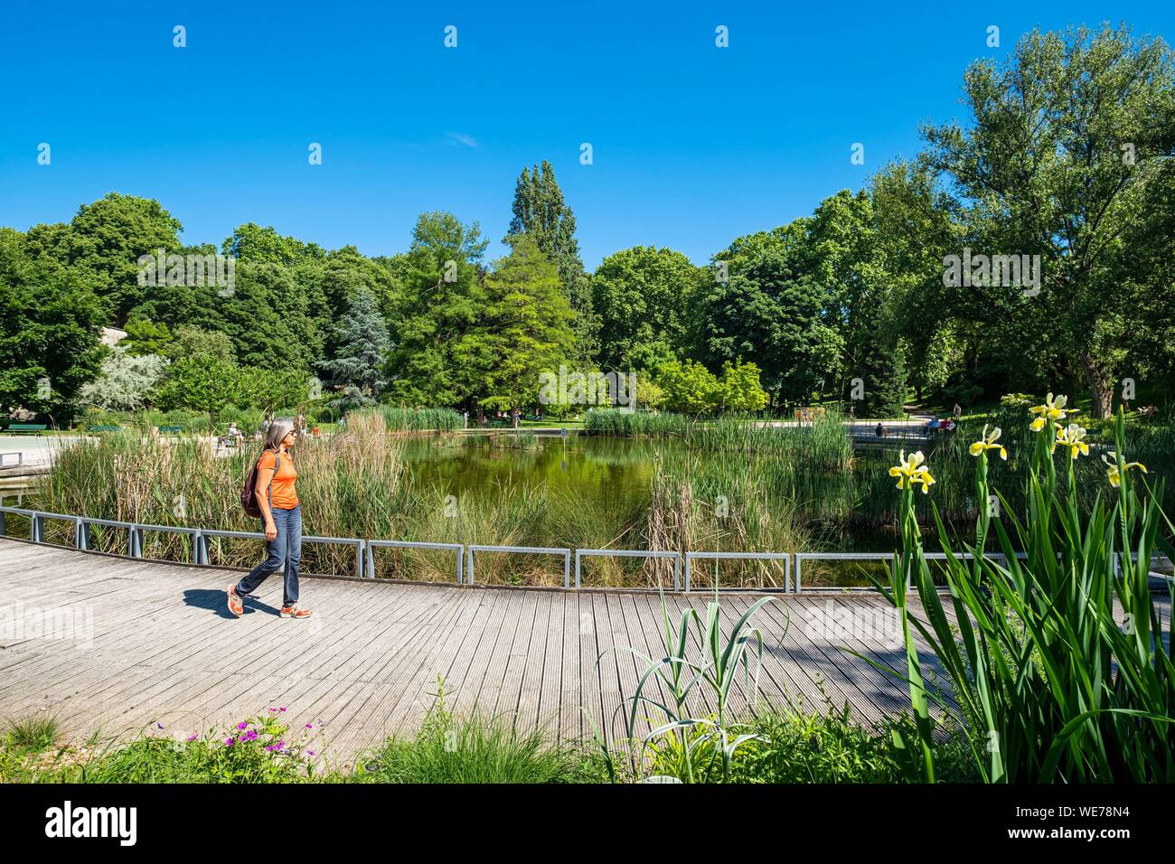 Frankreich, Paris, entlang der GR® Paris 2024, metropolitan Weitwanderweg in Unterstützung von Paris Angebot für die 2024 olympischen Spiele erstellt, Maison Blanche Bezirk, Kellermann Park Stockfoto