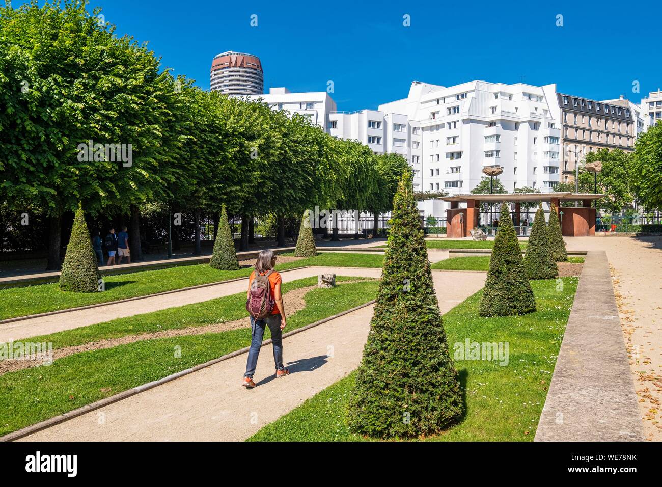 Frankreich, Paris, entlang der GR® Paris 2024, metropolitan Weitwanderweg in Unterstützung von Paris Angebot für die 2024 olympischen Spiele erstellt, Maison Blanche Bezirk, Kellermann Park Stockfoto