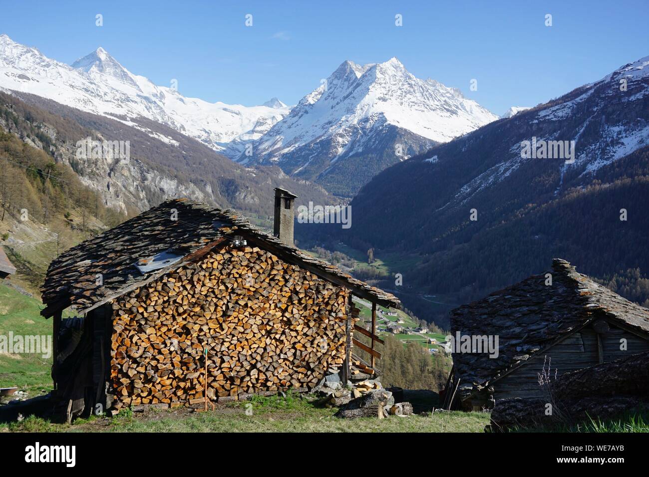 Schweiz, Wallis, Val d'Herens, Dorf Evolène, Volovron Stockfoto
