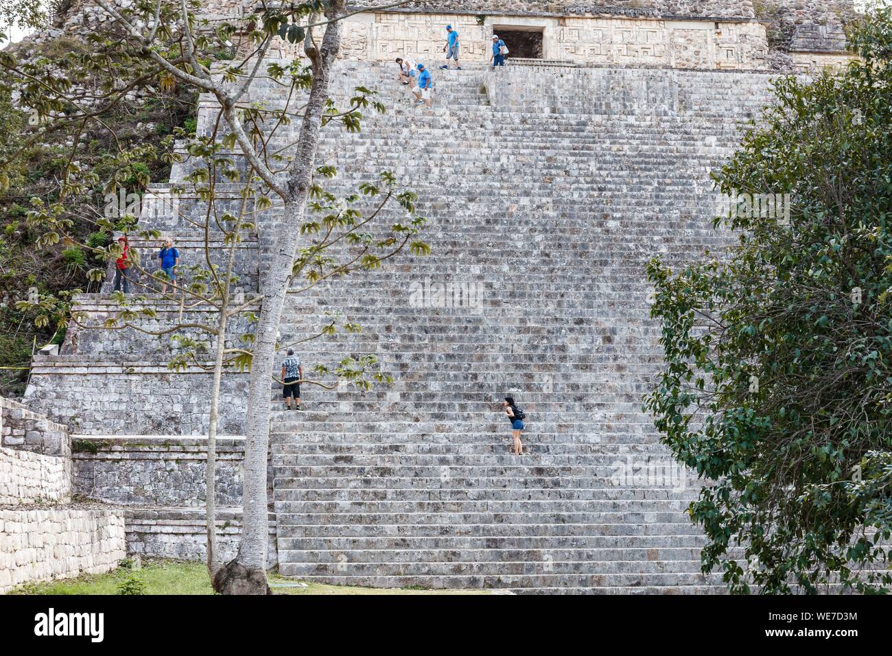 Mexiko, Yucatan, Uxmal, als Weltkulturerbe von der UNESCO, Grand Pyramide Treppe Stockfoto