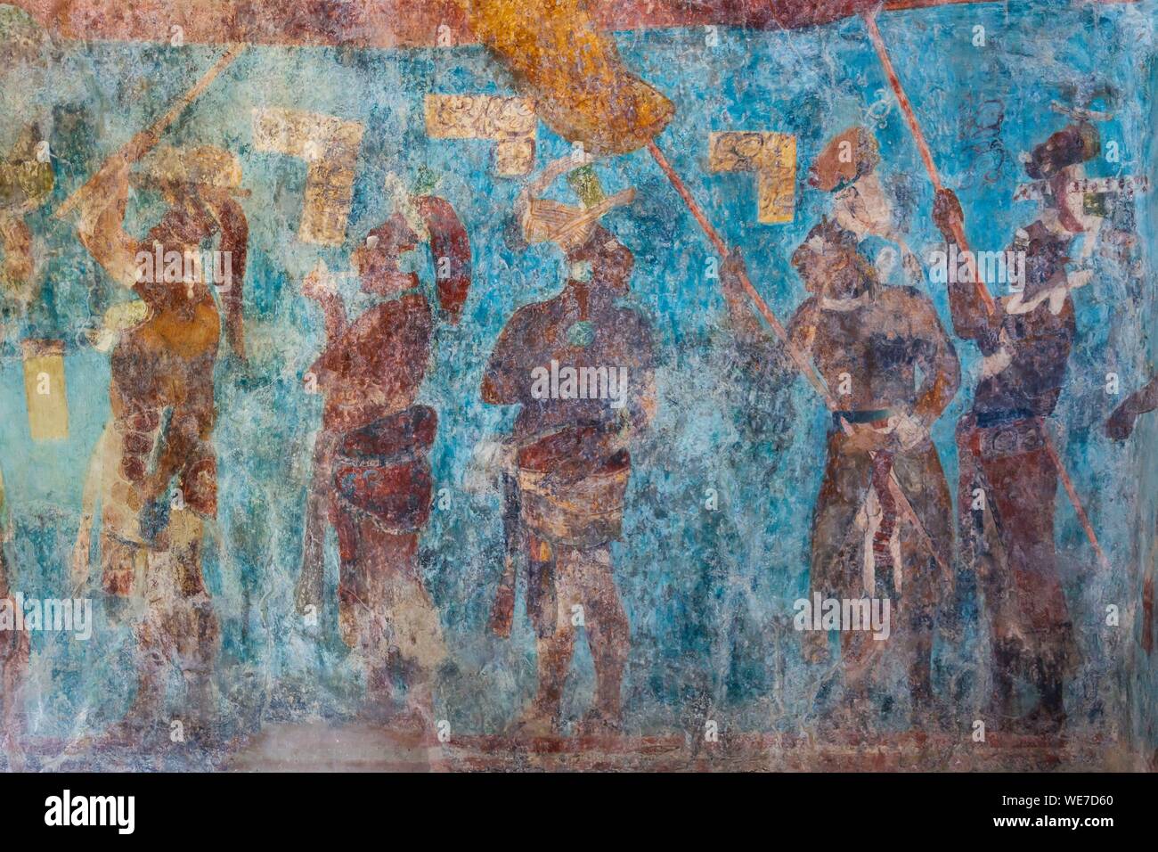 Mexiko, Chiapas, Bonampak, Maya archäologische Stätte, Gemälde Tempel Stockfoto