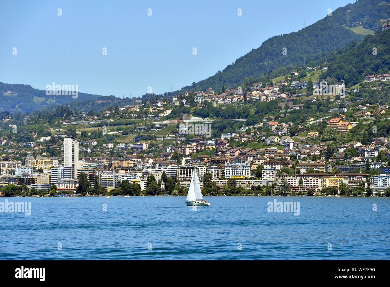 Suisse, Kanton Waadt, Genfer See, Montreux, Genfer See Banken Stockfoto