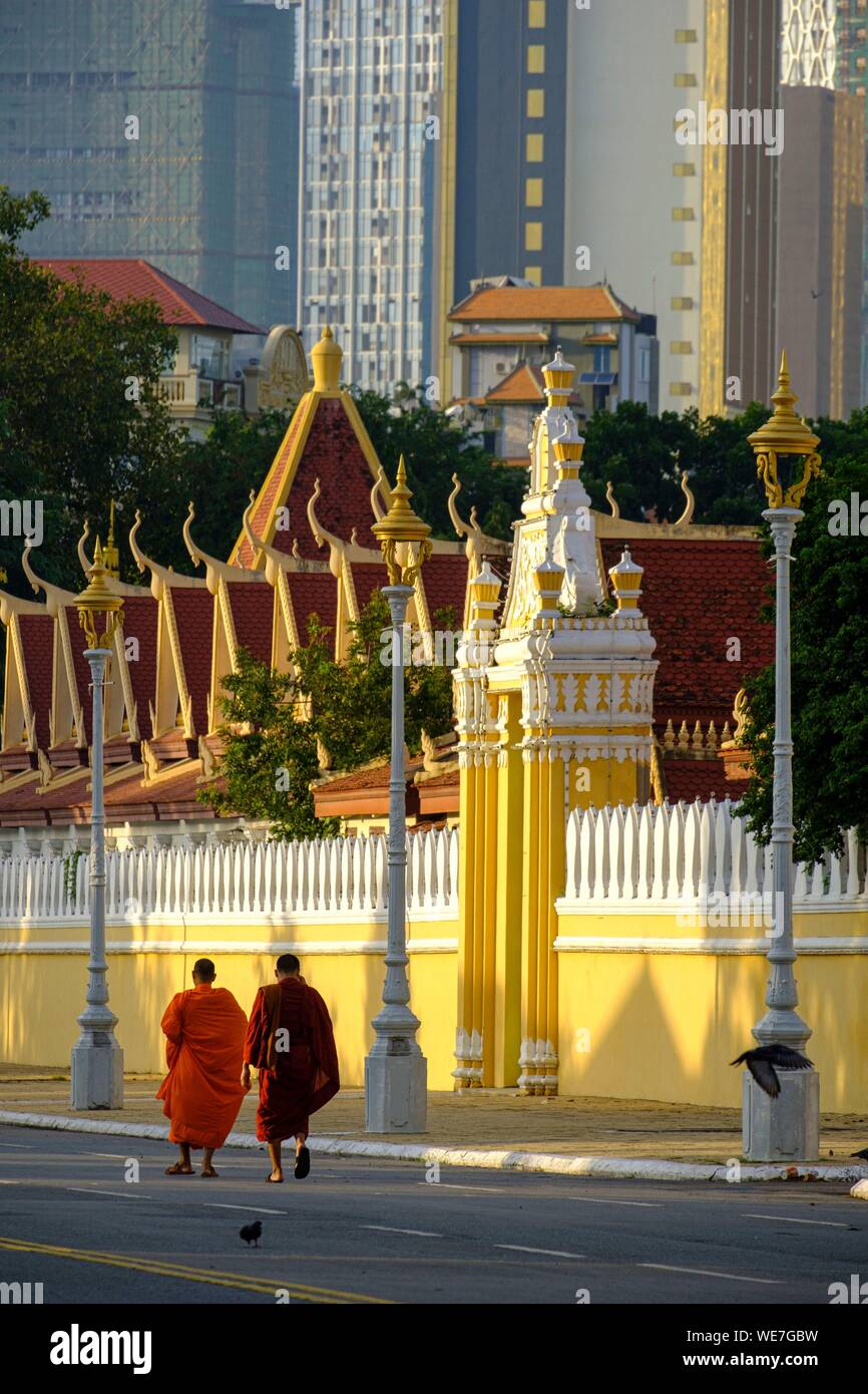 Kambodscha, Phnom Penh, der Königliche Palast, die Residenz des Königs von Kambodscha, im Jahre 1860 gebaut, die innere Wand Stockfoto