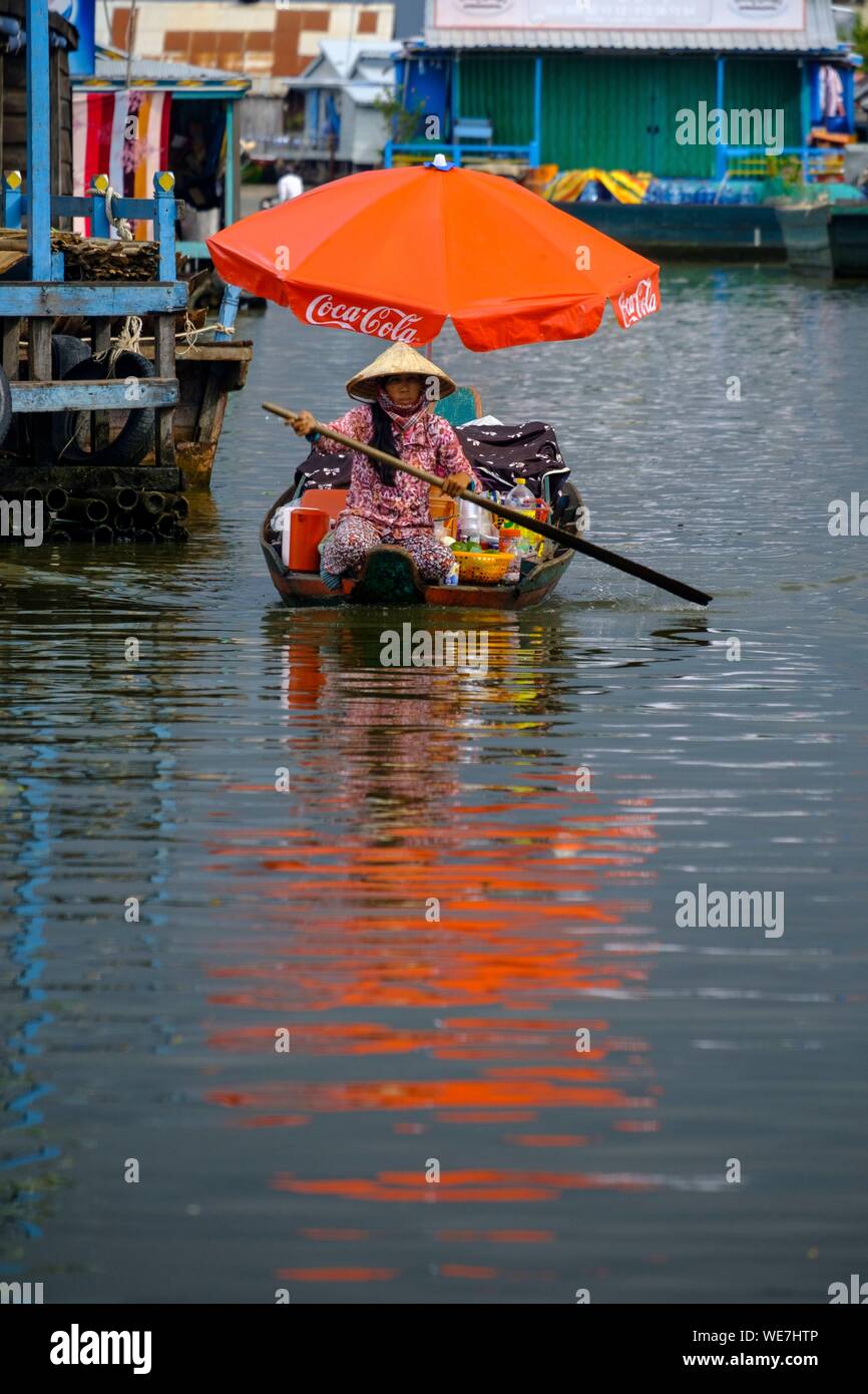 Kambodscha, Provinz Kampong Cham, Kampong Cham oder Kompong Cham, schwimmenden Dorf mit einem Khmer und vieynamese Gemeinschaft Stockfoto