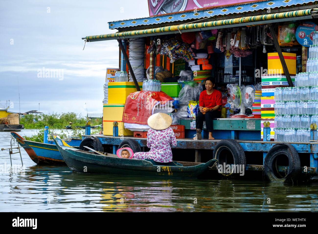 Kambodscha, Provinz Kampong Cham, Kampong Cham oder Kompong Cham, schwimmenden Dorf mit einem Khmer und vieynamese Gemeinschaft Stockfoto