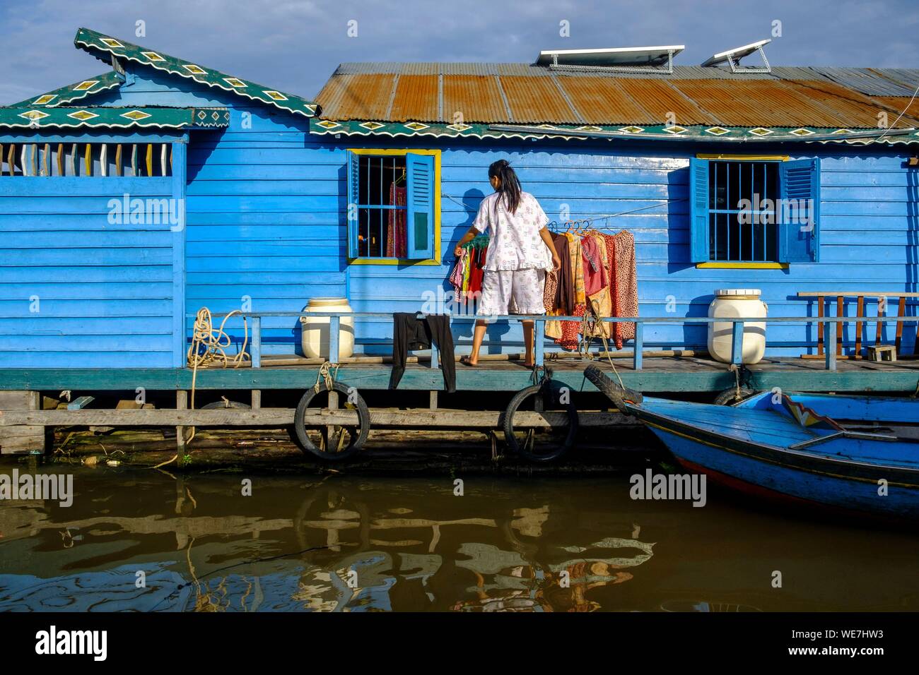 Kambodscha, Provinz Kampong Cham, Kampong Cham oder Kompong Cham, schwimmenden Dorf mit einem Khmer und vieynamese Gemeinschaft Stockfoto