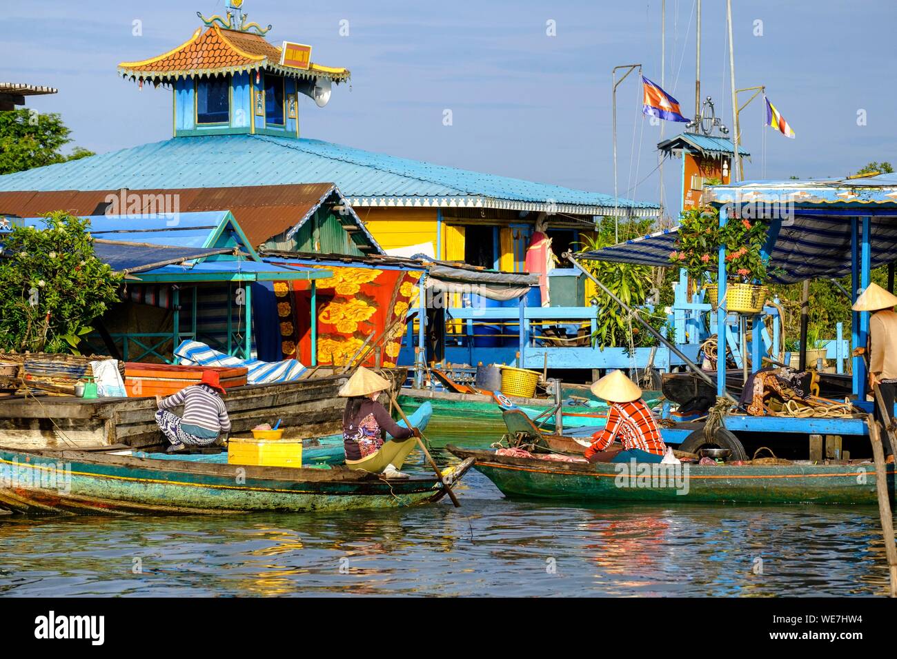 Kambodscha, Provinz Kampong Cham, Kampong Cham oder Kompong Cham, schwimmenden Dorf mit einem Khmer und vieynamese Gemeinschaft Stockfoto