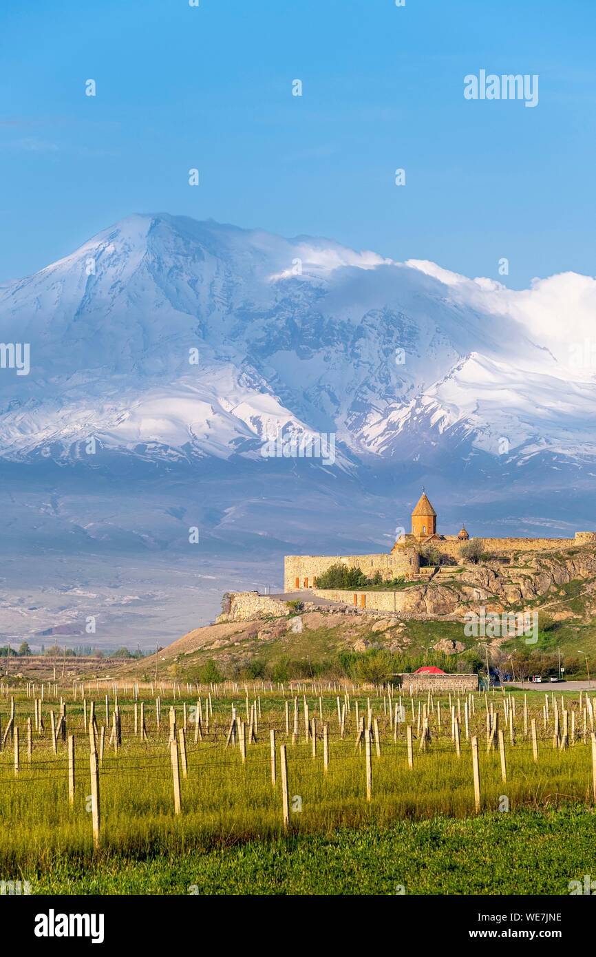 Armenien, Ararat Region, das Kloster Khor Virap und den Berg Ararat Stockfoto