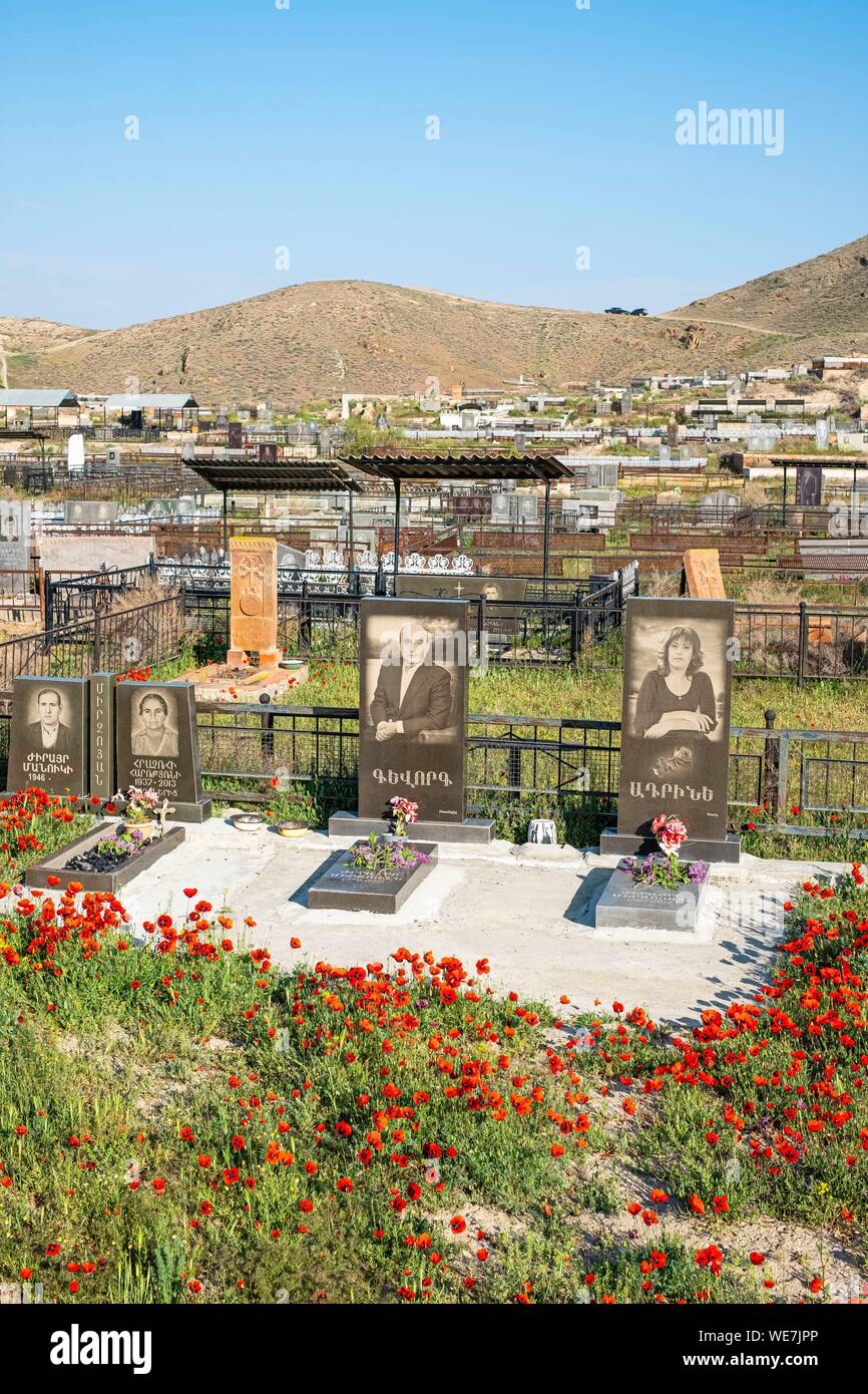 Armenien, Ararat region, Friedhof am Fuße des Kloster Khor Virap Stockfoto