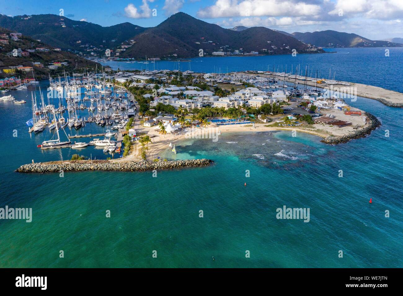 West Indies, British Virgin Islands, Tortola Island, Nanny Cay Marina (Luftbild) Stockfoto