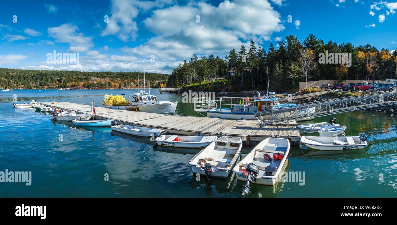 Usa, Maine, Mt. Desert Island, Northeast Harbor, fishign Boote, Herbst Stockfoto
