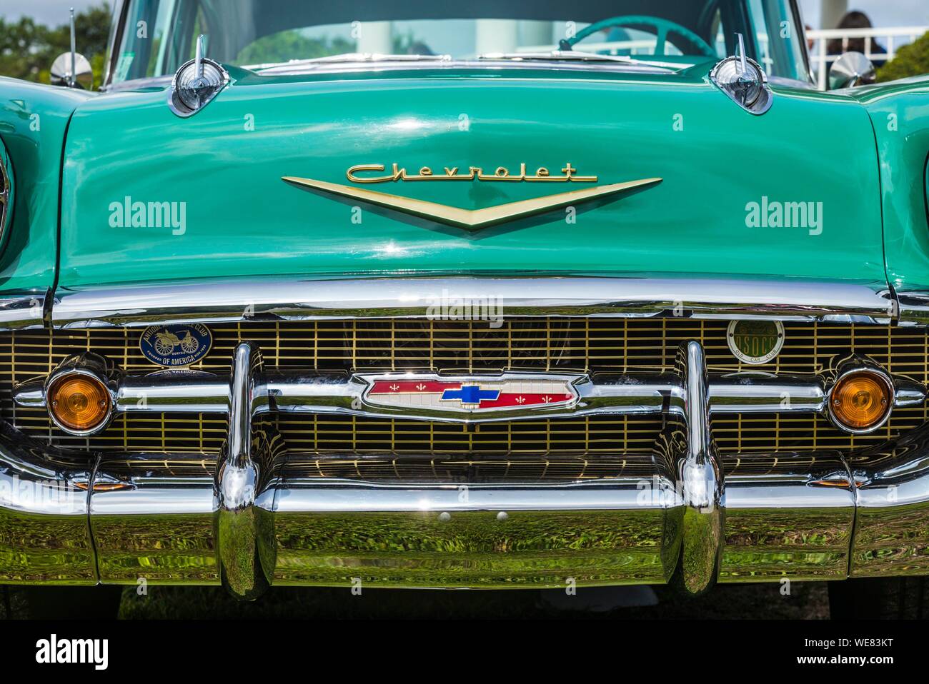 United States, New England, Massachusetts, Cape Ann, Gloucester, Antique Car 1957 Chevrolet Bel Air Stockfoto