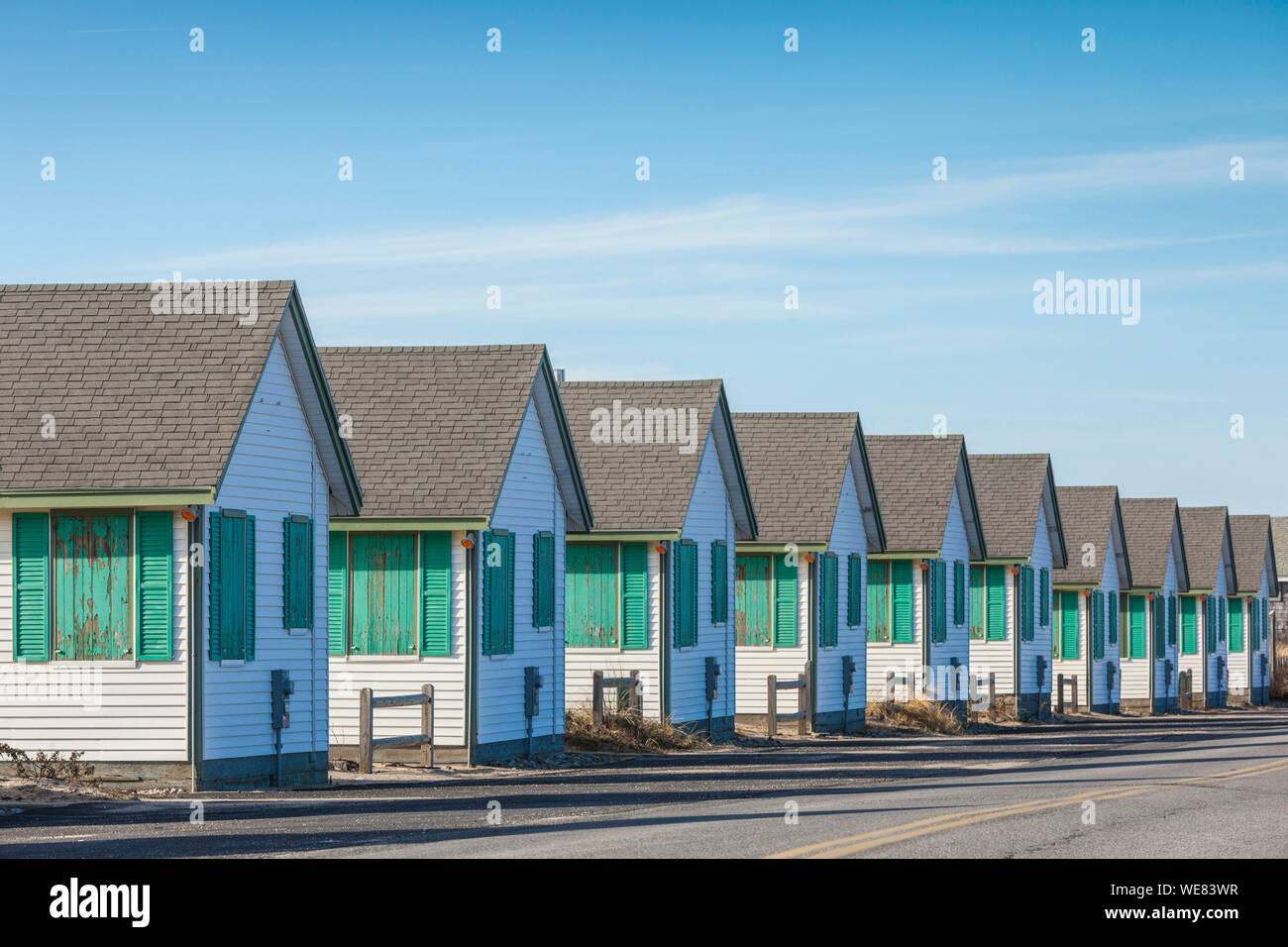 United States, New England, Massachusetts, Cape Cod, Provincetown, Vacation Cottages entlang der Cape Cod Bay, winter Stockfoto