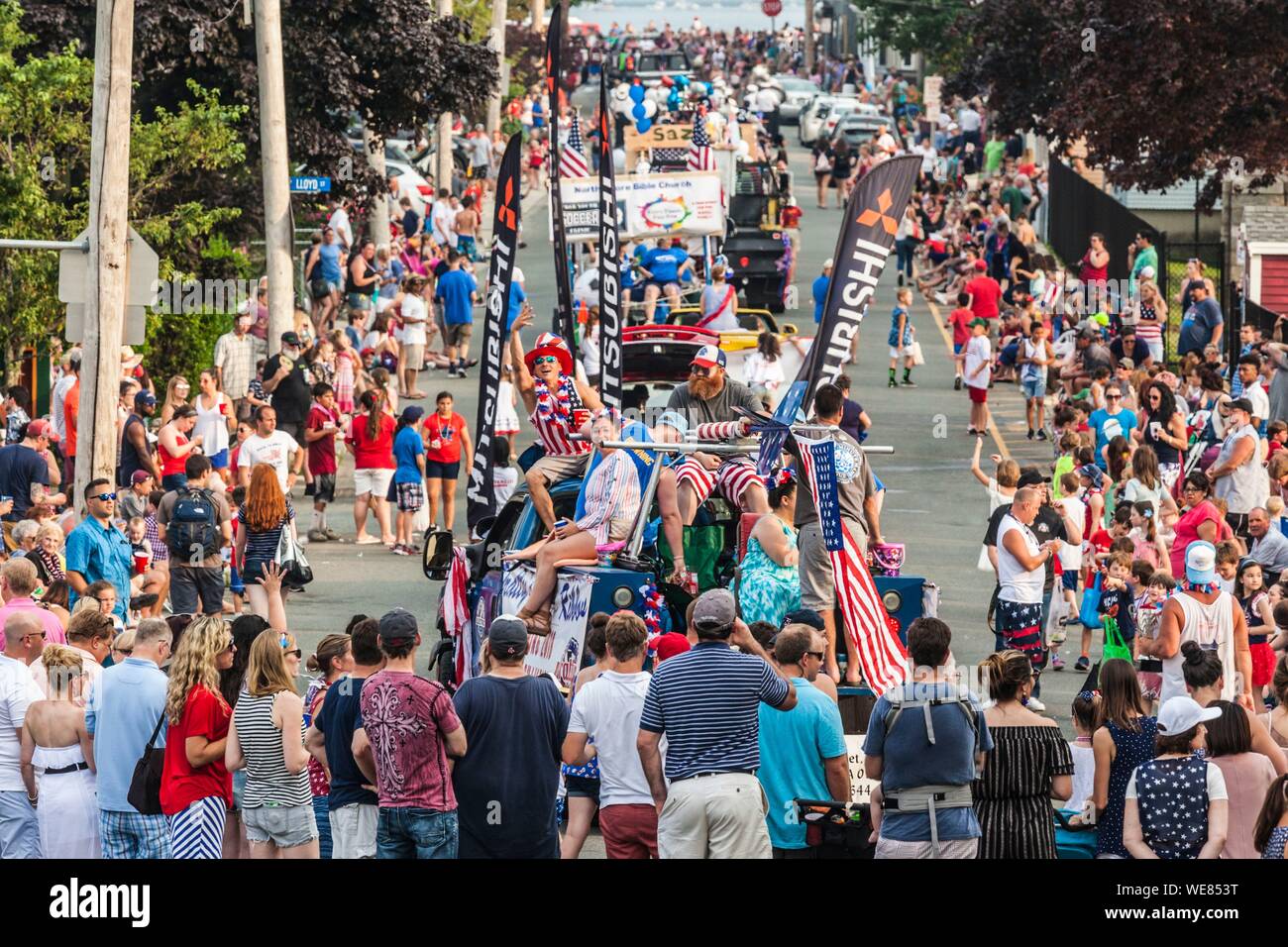 United States, New England, Massachusetts, Cape Ann, Gloucester, Gloucester Horribles traditionellen Umzug, 3. Juli, hohe Betrachtungswinkel Stockfoto