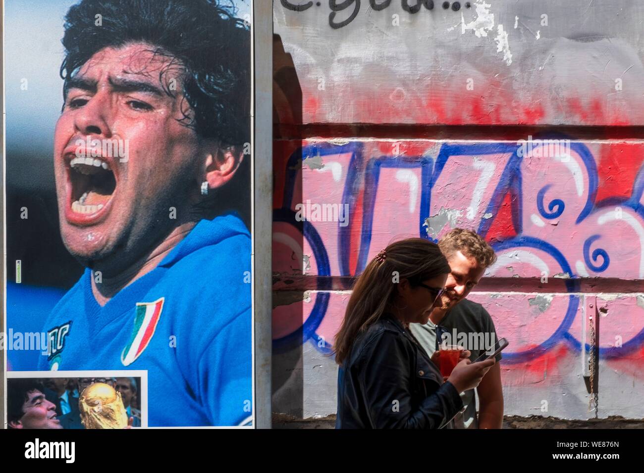 Italien, Kampanien, Neapel, historischen Zentrum als Weltkulturerbe von der UNESCO, Via Benedetto Croc, Diego Maradona Stockfoto