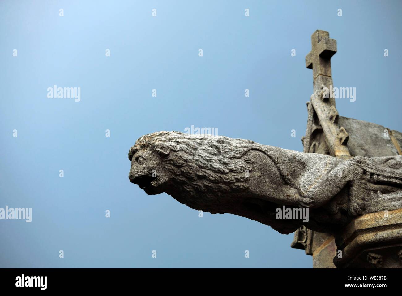 Frankreich, Morbihan, Josselin, Notre Dame du Roncier Basilika Notre Dame du Roncier, Wasserspeier Stockfoto