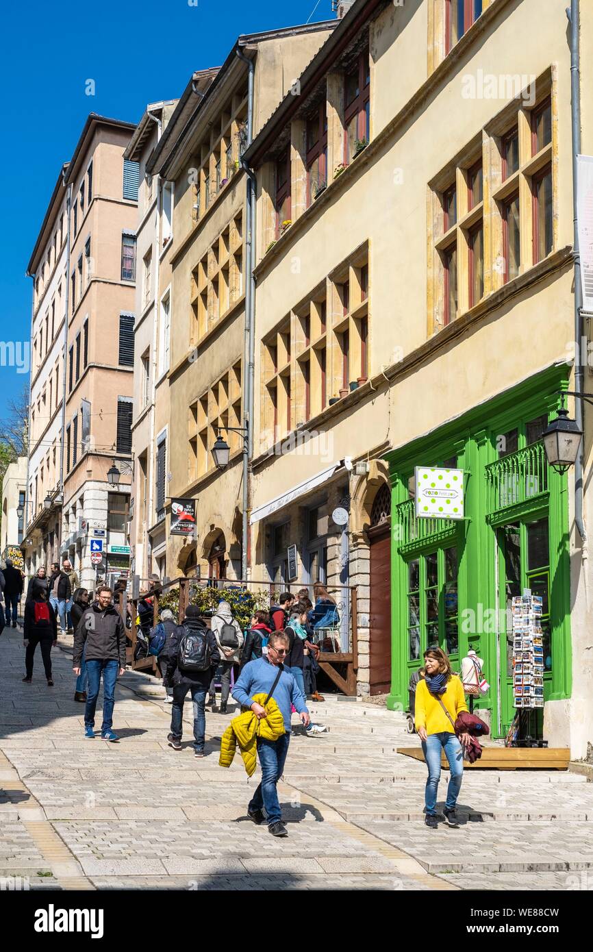 Frankreich, Rhone, Lyon, Altstadt als UNESCO-Weltkulturerbe, Les Pentes de la Croix Rousse, Montée De La Grande Côte aufgeführt Stockfoto