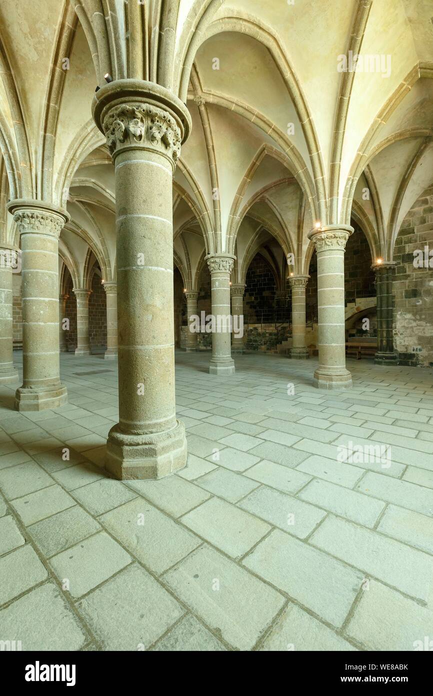 Frankreich, Manche, die Bucht von Mont Saint Michel, ein UNESCO Weltkulturerbe, die Ritter Zimmer auch genannt Scriptorium (1220) in Mont Saint Michel Abteikirche Stockfoto