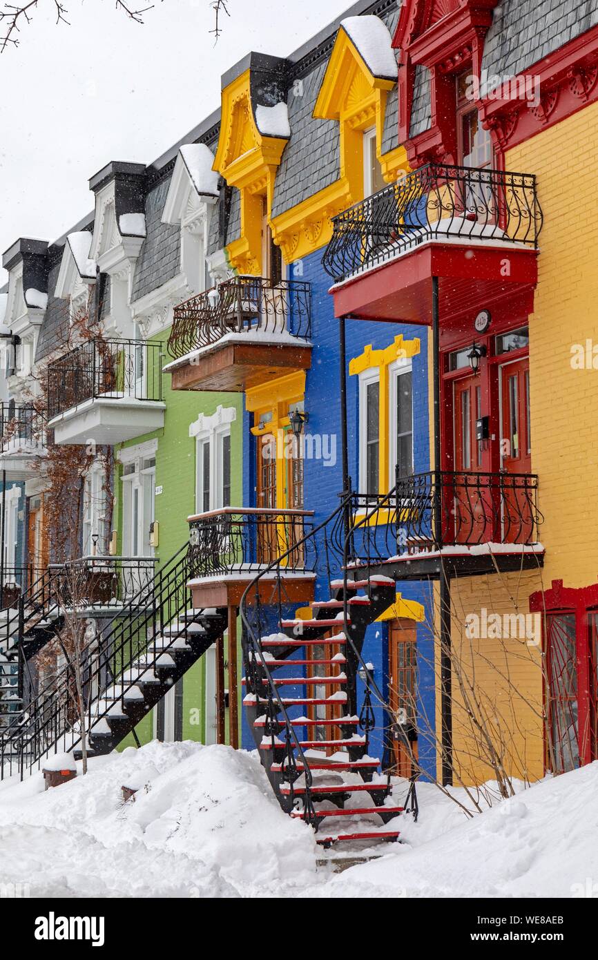 Kanada, in der Provinz Quebec, Montreal, Plateau-Mont-Royal Nachbarschaft nach einem Schneesturm Stockfoto