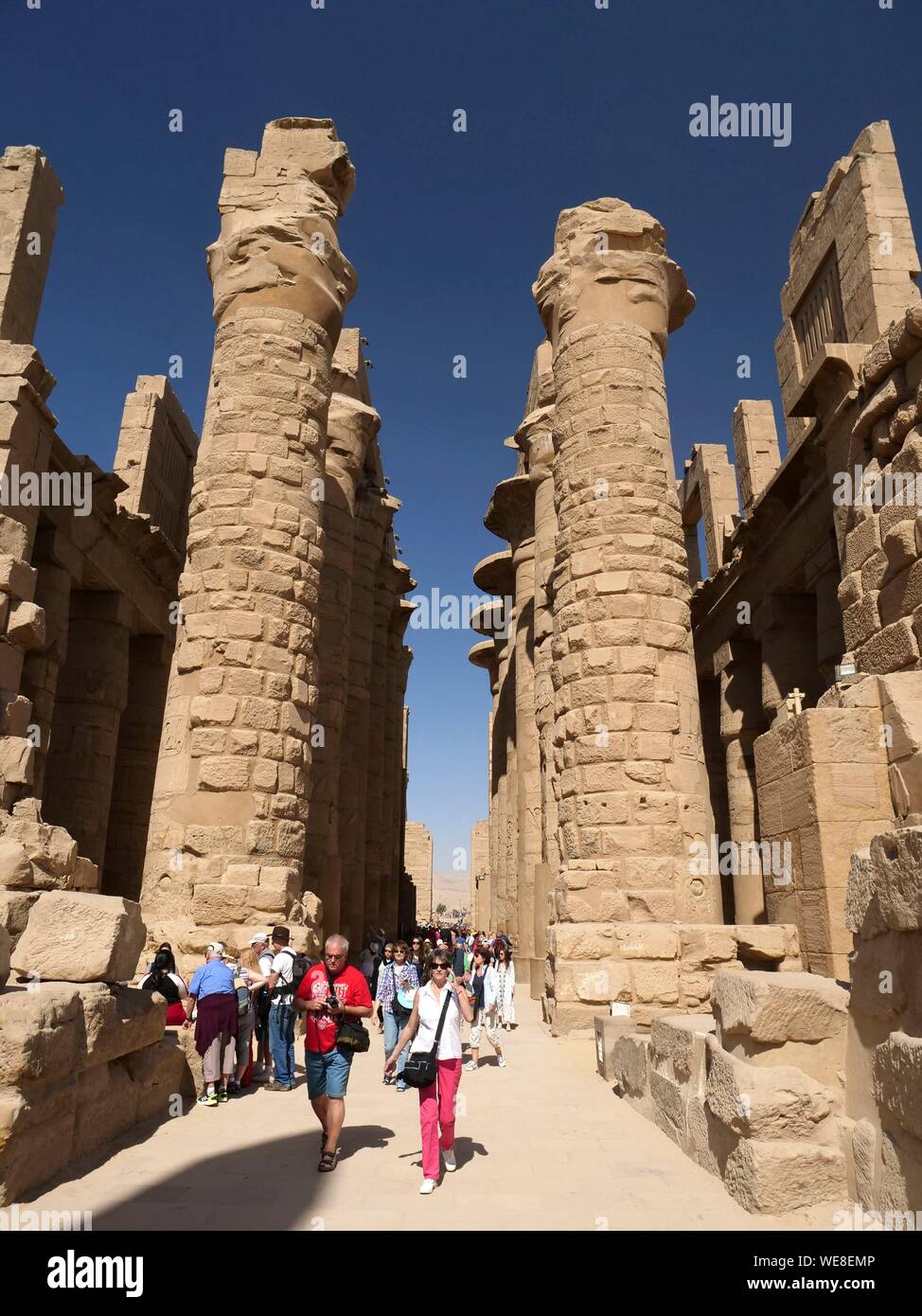 Ägypten, Ägypten, das Niltal, Luxor, Karnak, UNESCO-Weltkulturerbe, Tempel, der dem Gott Amun, die große hypostyle Halle eingeweiht Stockfoto