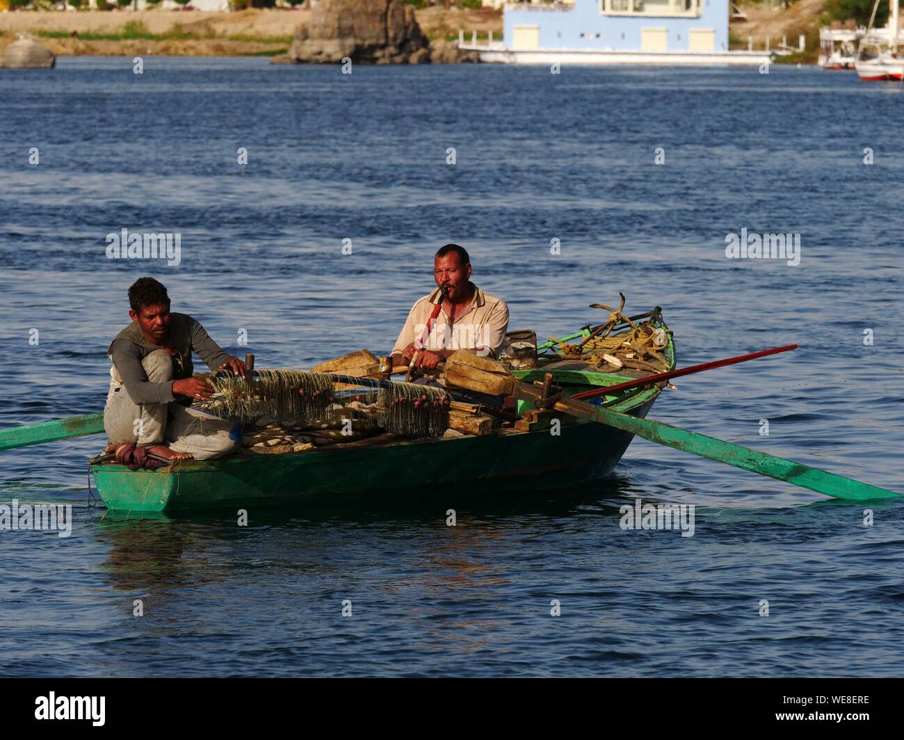 Ägypten, Ägypten, Nubien, Nil Tal, Assuan, die Wasserpfeife Fischer rund um die Insel Elephantine Stockfoto