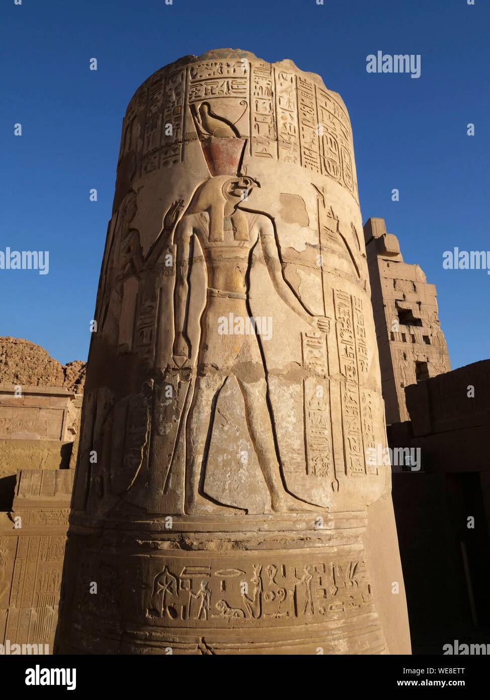Ägypten, Ägypten, das Niltal, Flachrelief in Kom Ombo Tempel, der dem Krokodil - vorangegangen Gott Sobek geweiht Stockfoto