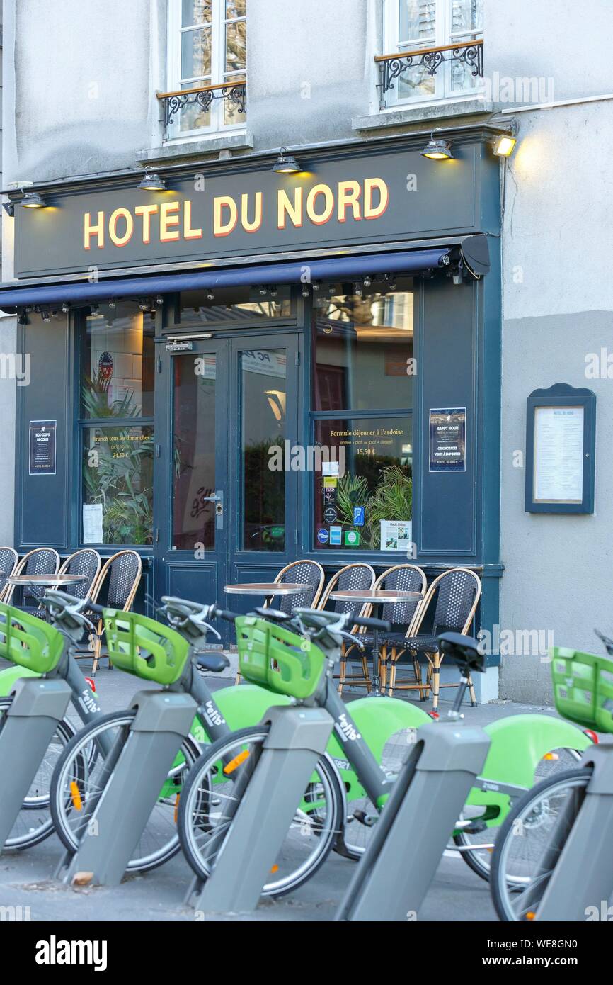 Frankreich, Paris, Canal St Martin, das Hotel du Nord entfernt Quai De Jemmapes, berühmt durch die Marcel Carne Film Stockfoto