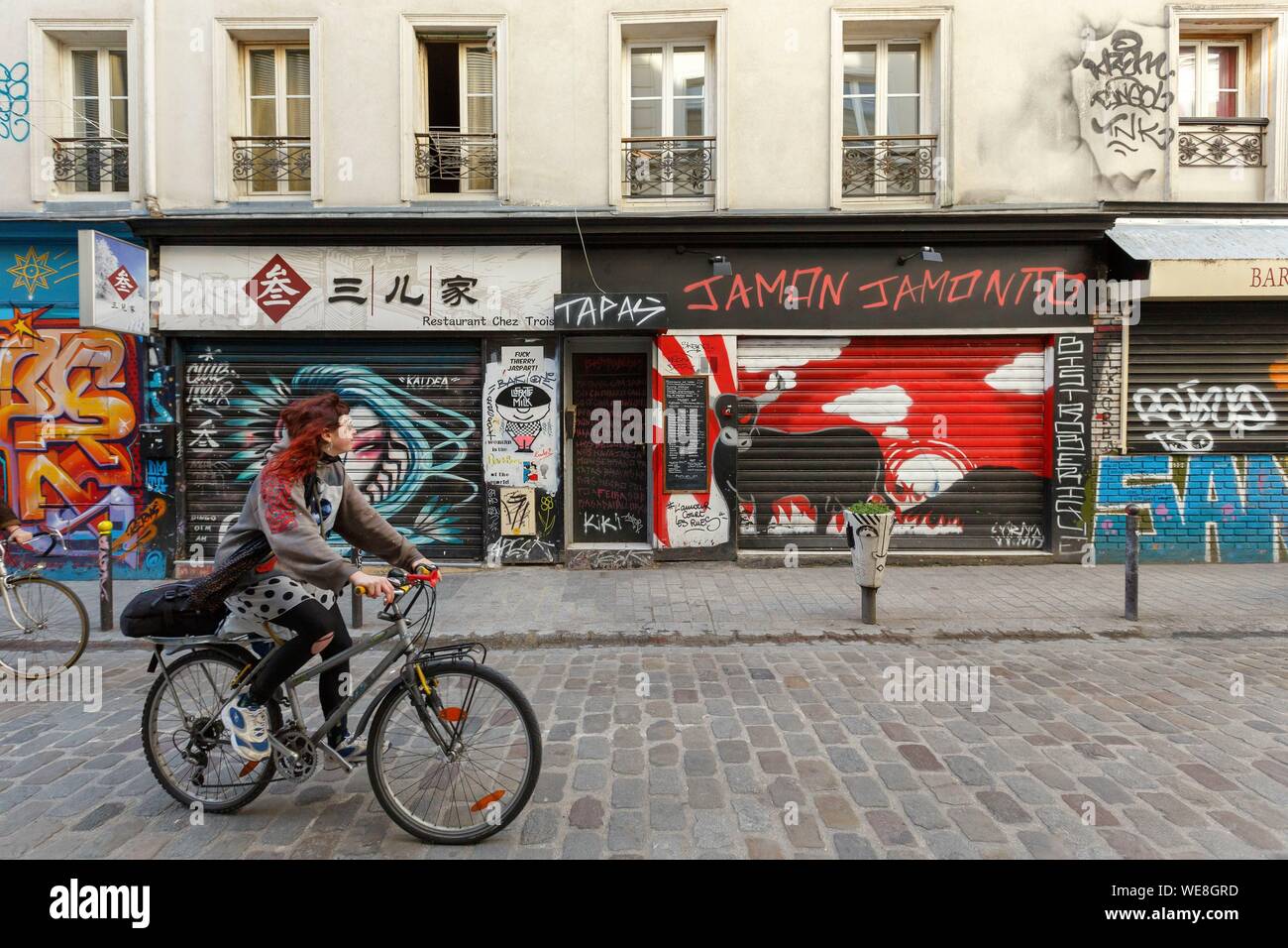 Frankreich, Paris, Street Art, Graffitis und Wandmalereien in der Rue Denoyez Stockfoto