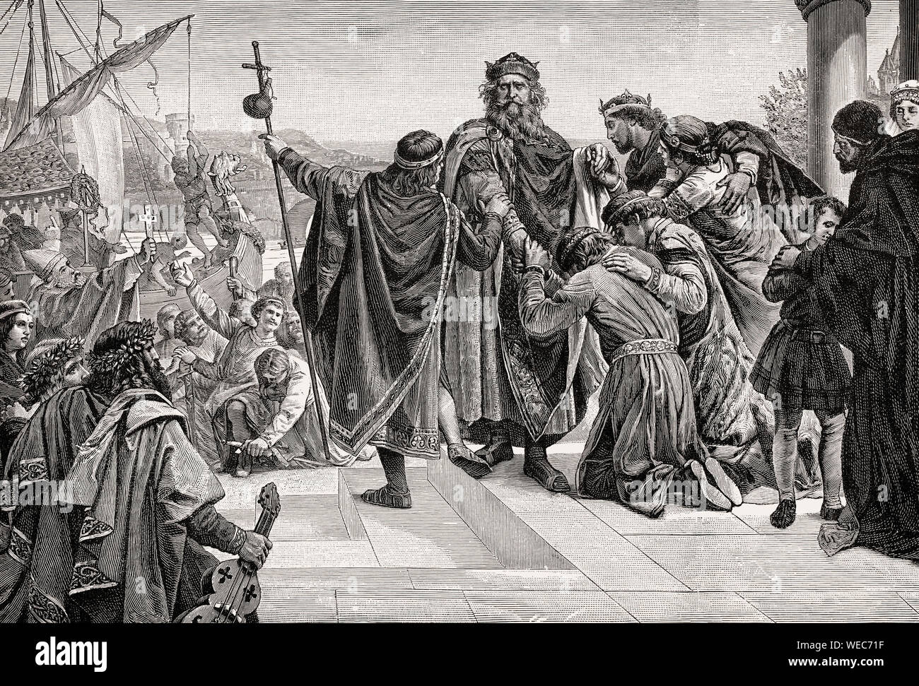 Abfahrt von Friedrich Barbarossa, Kaiser des Heiligen Römischen Reiches, Dritten Kreuzzug, 1189 Stockfoto