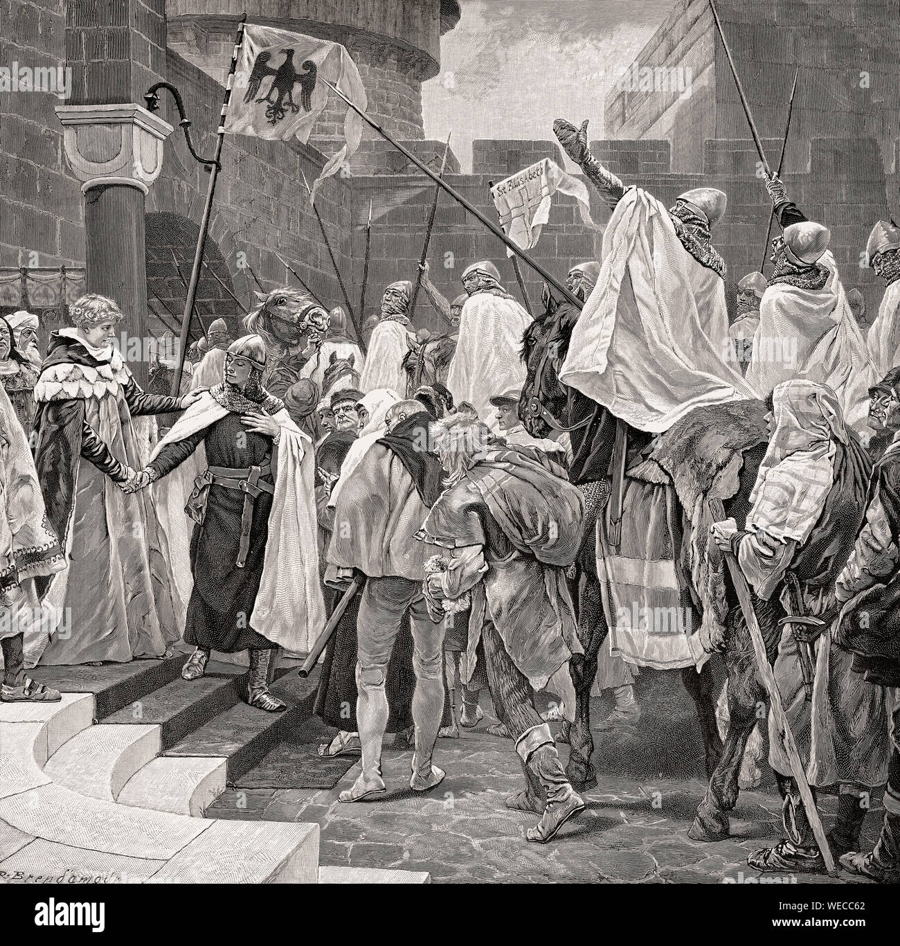 Ritter der Katholischen militärischen Ordnung, Friedrich II., 1194-1250, Deutscher Kaiser des Heiligen Römischen Reiches, vor dem Sechsten Kreuzzug Stockfoto
