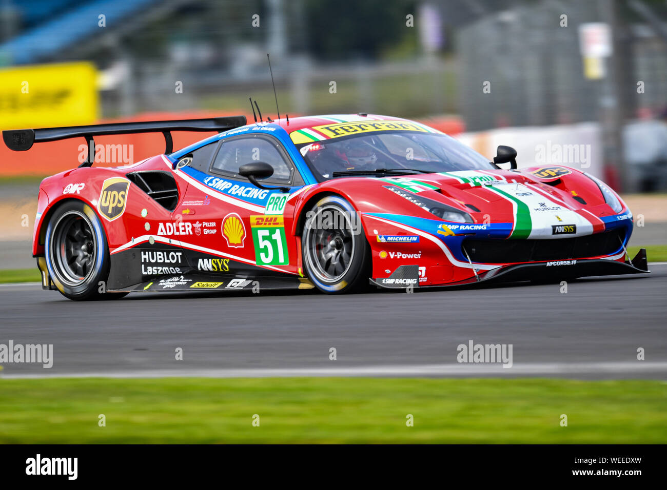 TOWCESTER, VEREINIGTES KÖNIGREICH. 30 Aug, 2019. AF CORSE (ITA) - Ferrari 488 GTE EVO: James Calado (GBR) / Alessandro Pier Guidi (ITA) während der Freien Praxis 1 der FIA World Endurance Championship mit 4 Stunden Silverstone Silverstone Circuit am Freitag, August 30, 2019 in TOWCESTER, ENGLAND. Credit: Taka G Wu/Alamy leben Nachrichten Stockfoto