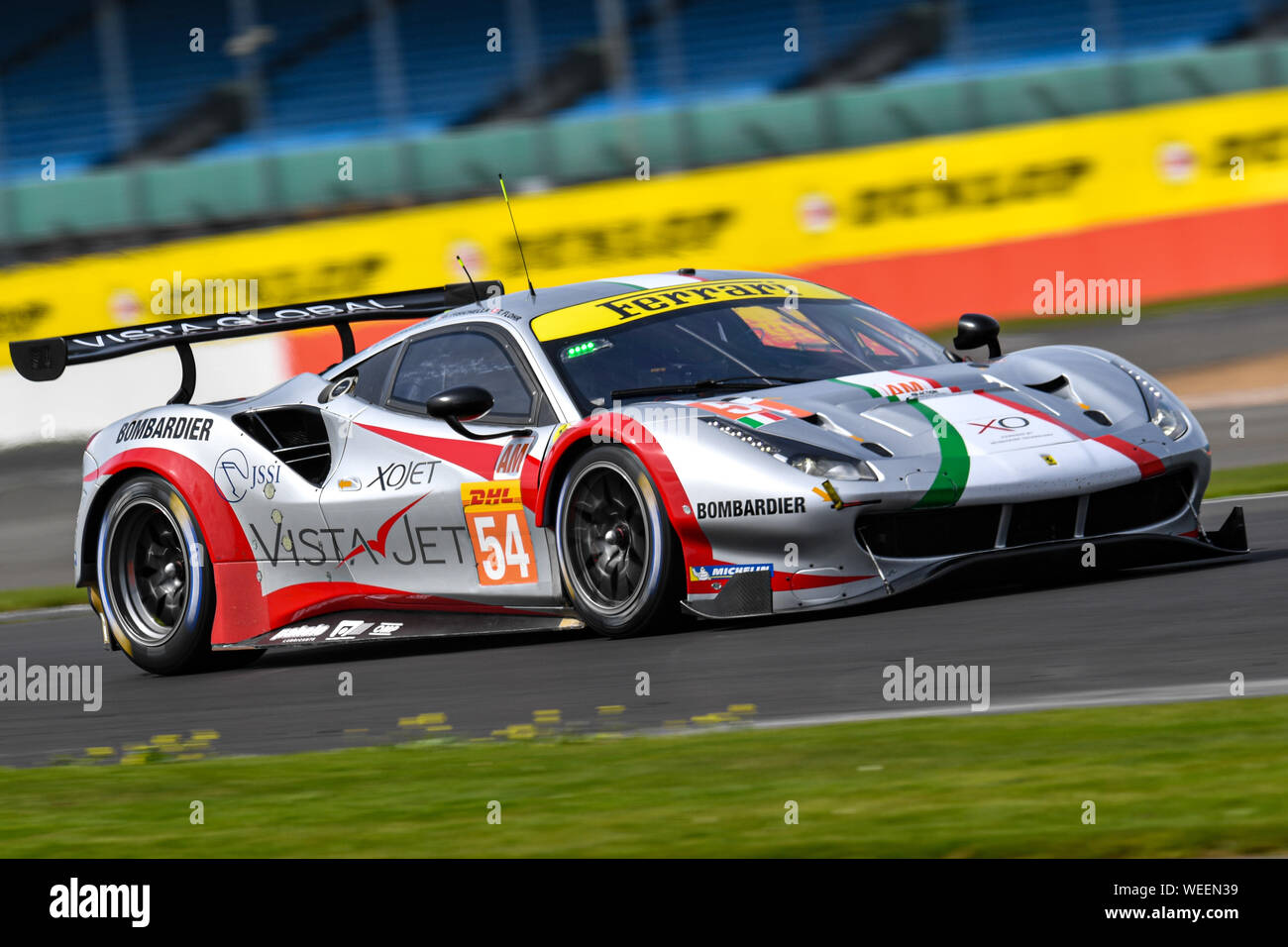 TOWCESTER, VEREINIGTES KÖNIGREICH. 30 Aug, 2019. AF CORSE (ITA) - Ferrari 488 GTE EVO: Thomas Flohr (CHE)/Francesco Castellacci (ITA)/Giancarlo Fisichella (ITA) während der Freien Praxis 1 der FIA World Endurance Championship mit 4 Stunden Silverstone Silverstone Circuit am Freitag, August 30, 2019 in TOWCESTER, ENGLAND. Credit: Taka G Wu/Alamy leben Nachrichten Stockfoto