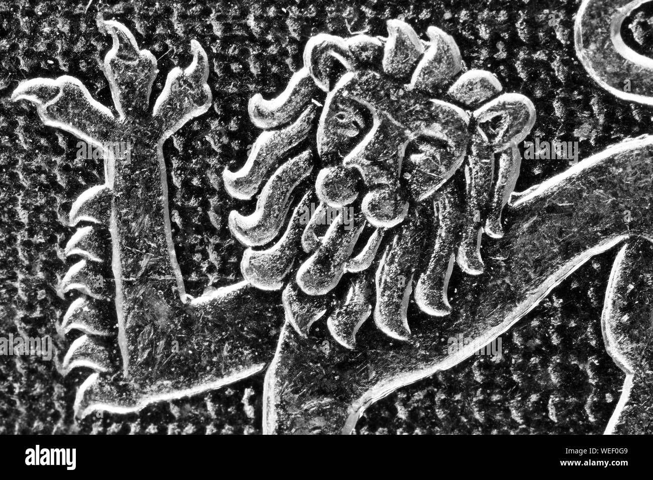 Detailansicht der Rückseite eines britischen fünfzig Pence Münze von Matthew Dent konzipiert Stockfoto