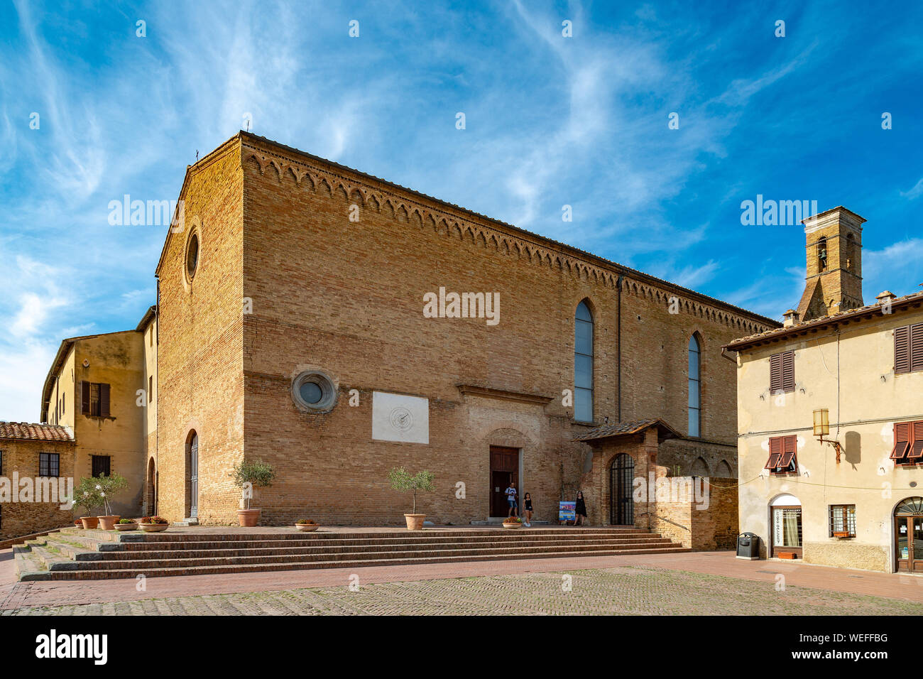 Sant'Agostino Kirche, f San Gimignano Stockfoto