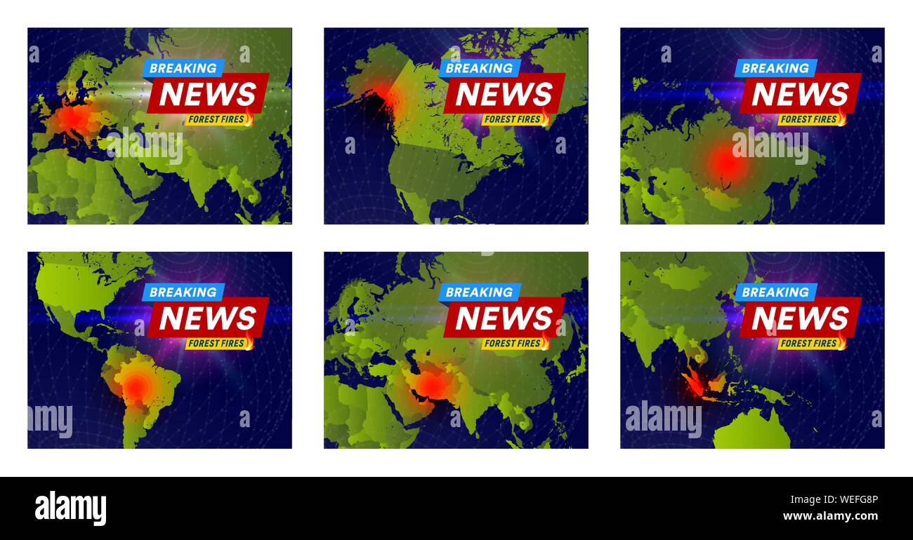 Waldbrände Zeitung Schlagzeile Konzept. Brände Orte auf der Weltkarte, Banner Design Template für News, Social Media oder Web. Vector Illustration. Stock Vektor