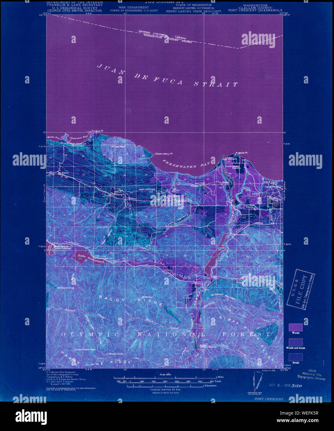 USGS Topo Karte Staat Washington WA Port Crescent 243215 1919 62.500 invertiert Wiederherstellung Stockfoto USGS Topo Karte Staat Washington WA Port Crescent 243215 1919 62.500 invertiert Wiederherstellung Stockfoto