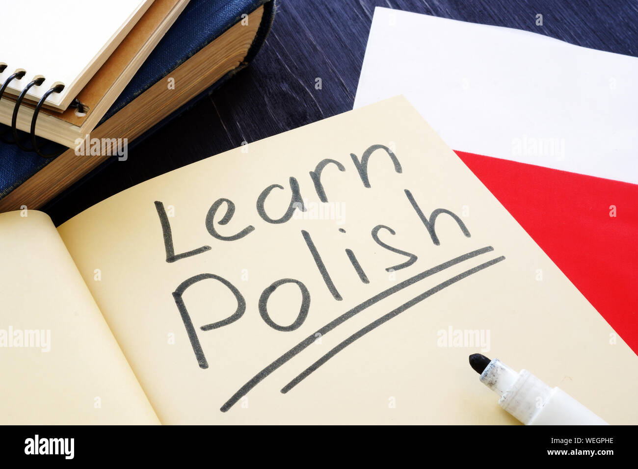 Polnischen Inschrift erfahren Sie in der Notiz und Flagge. Stockfoto