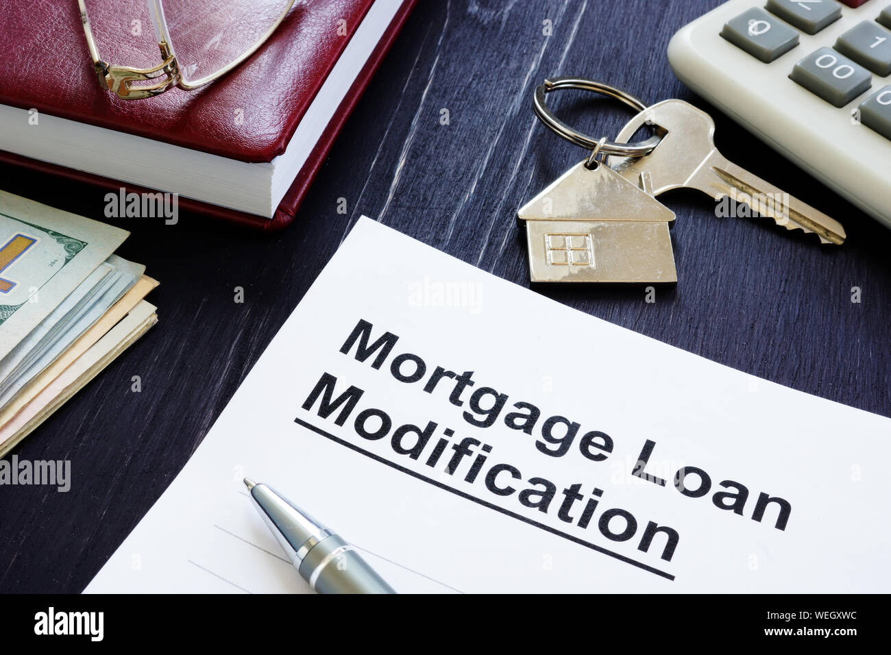 Hypothek Darlehen Änderung Vereinbarung Tasten und von zu Hause aus. Stockfoto