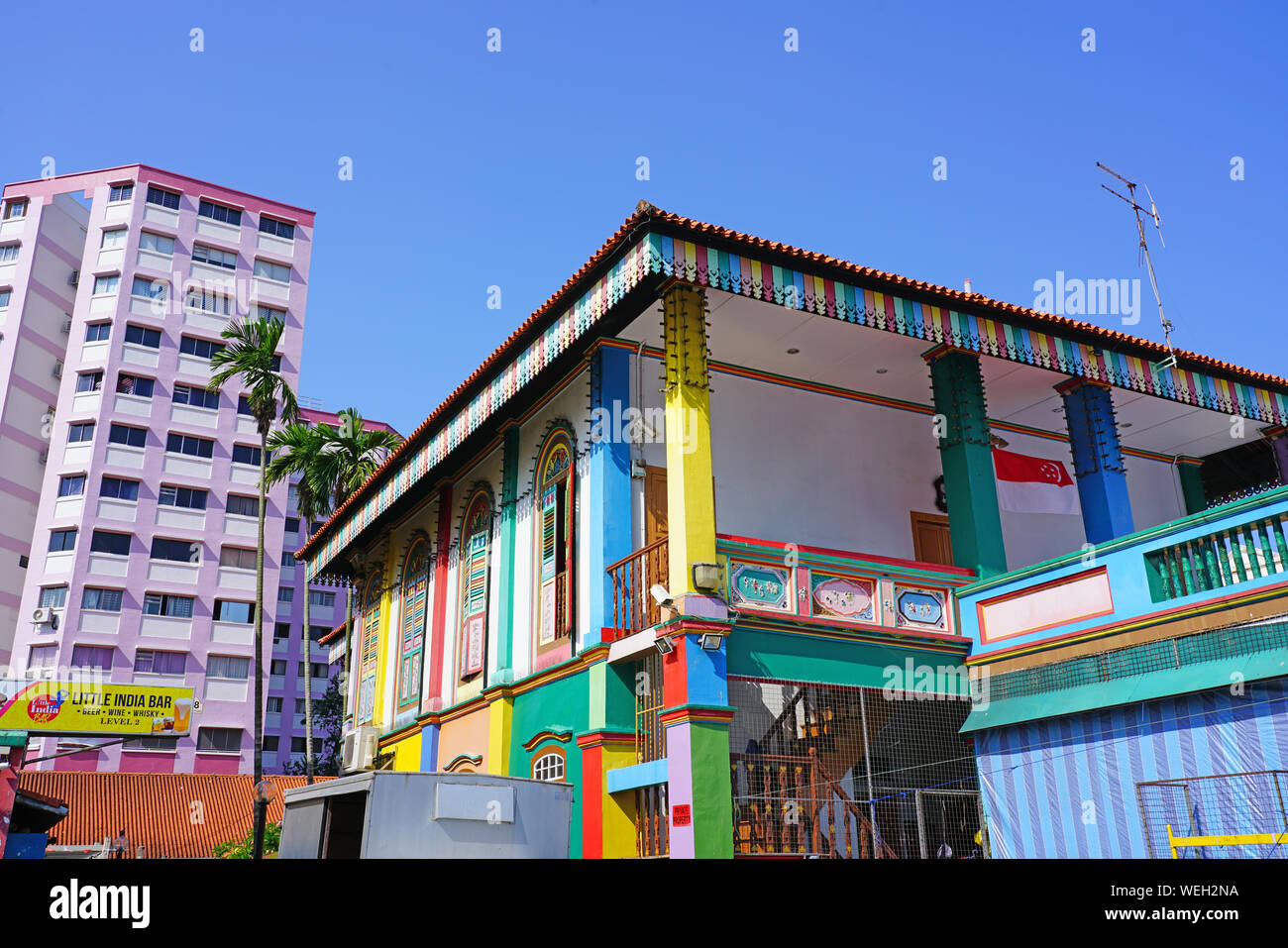 Singapur-24 Aug 2019 - Blick auf die farbenfrohen Little India (tekka) Nachbarschaft von Singapur. Stockfoto