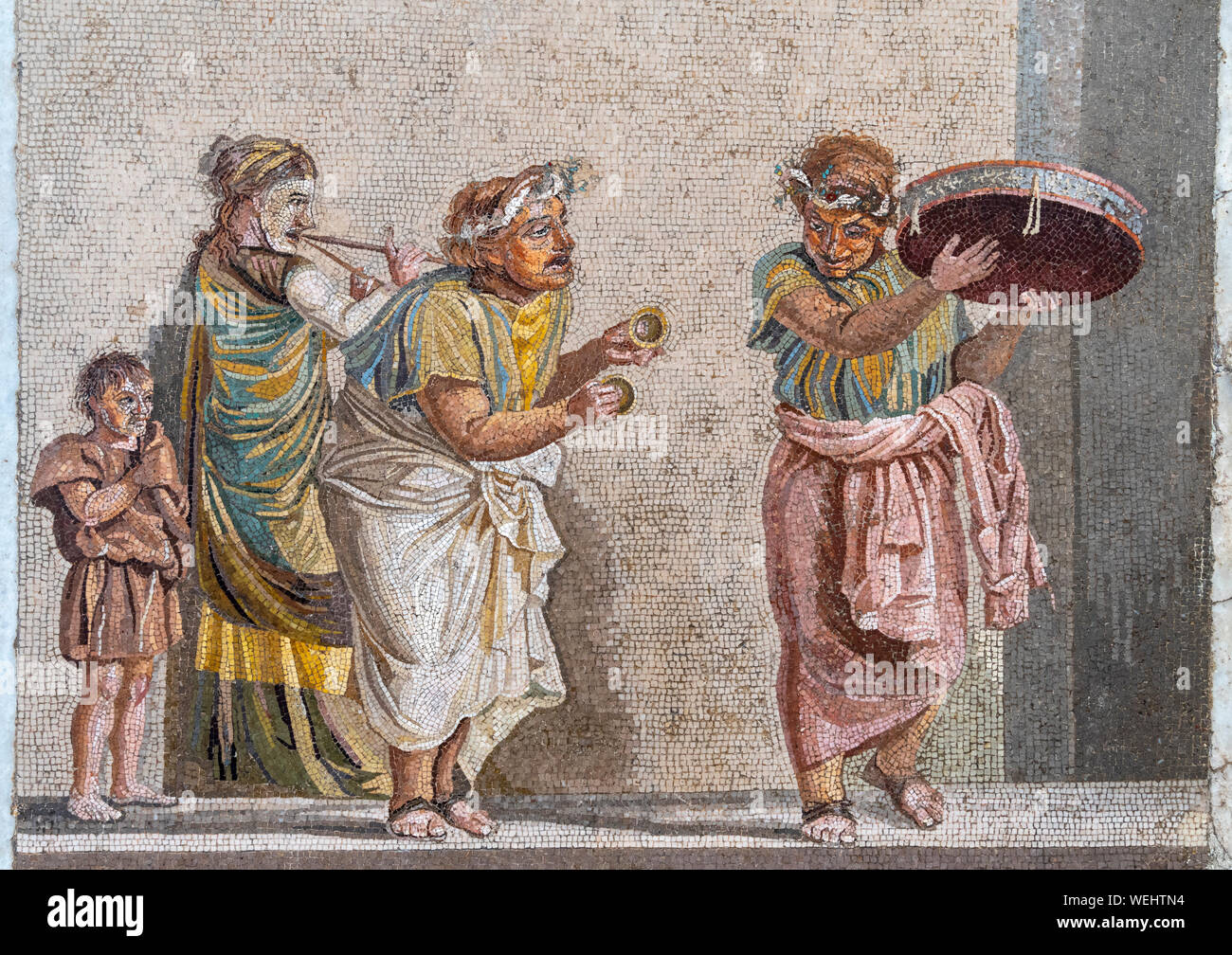 Römische Mosaik aus Pompeji römische Straße Musiker, jetzt bei Neapel Archäologischen Museum. Neapel, Italien Stockfoto