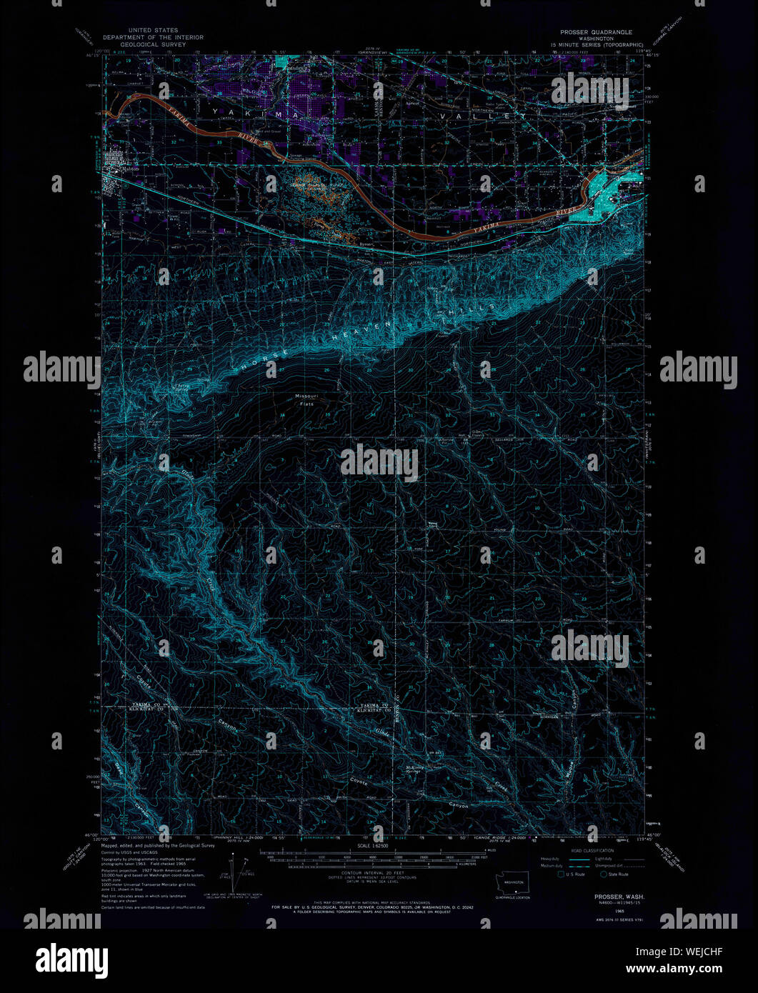USGS Topo Karte Staat Washington WA Prosser 243298 1965 62.500 invertiert Wiederherstellung Stockfoto