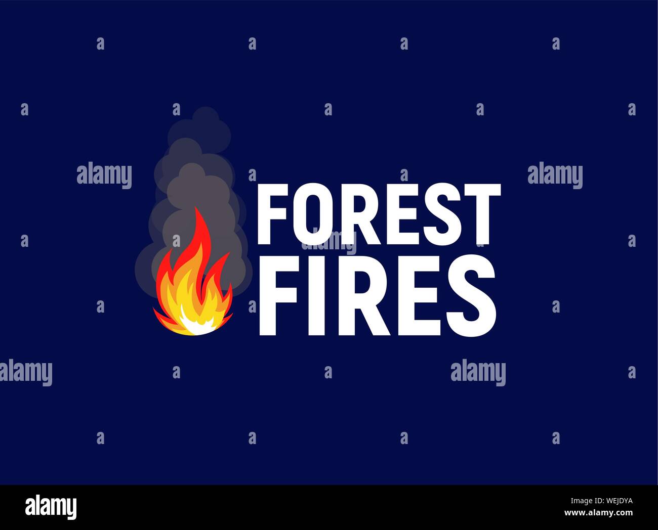 Waldbrände. Lagerfeuer mit Text, Logo Vorlage. Isolierte Vector Illustration auf weißem Hintergrund. Stock Vektor