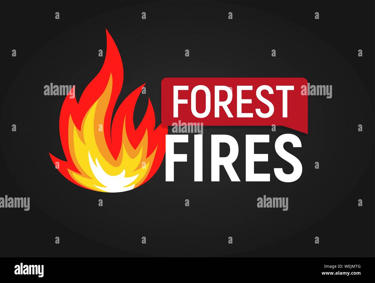 Waldbrände. Big Flame mit Text Flachbild logo Vorlage. Isolierte Vector Illustration auf weißem Hintergrund. Stock Vektor