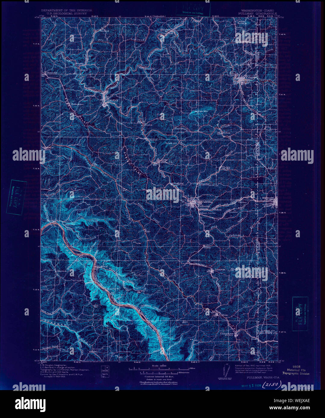 USGS Topo Karte Staat Washington WA Pullman 243306 1910 125000 invertiert Wiederherstellung Stockfoto